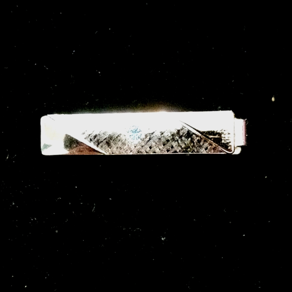 Silver tone Tie Clip with Blue Stone
